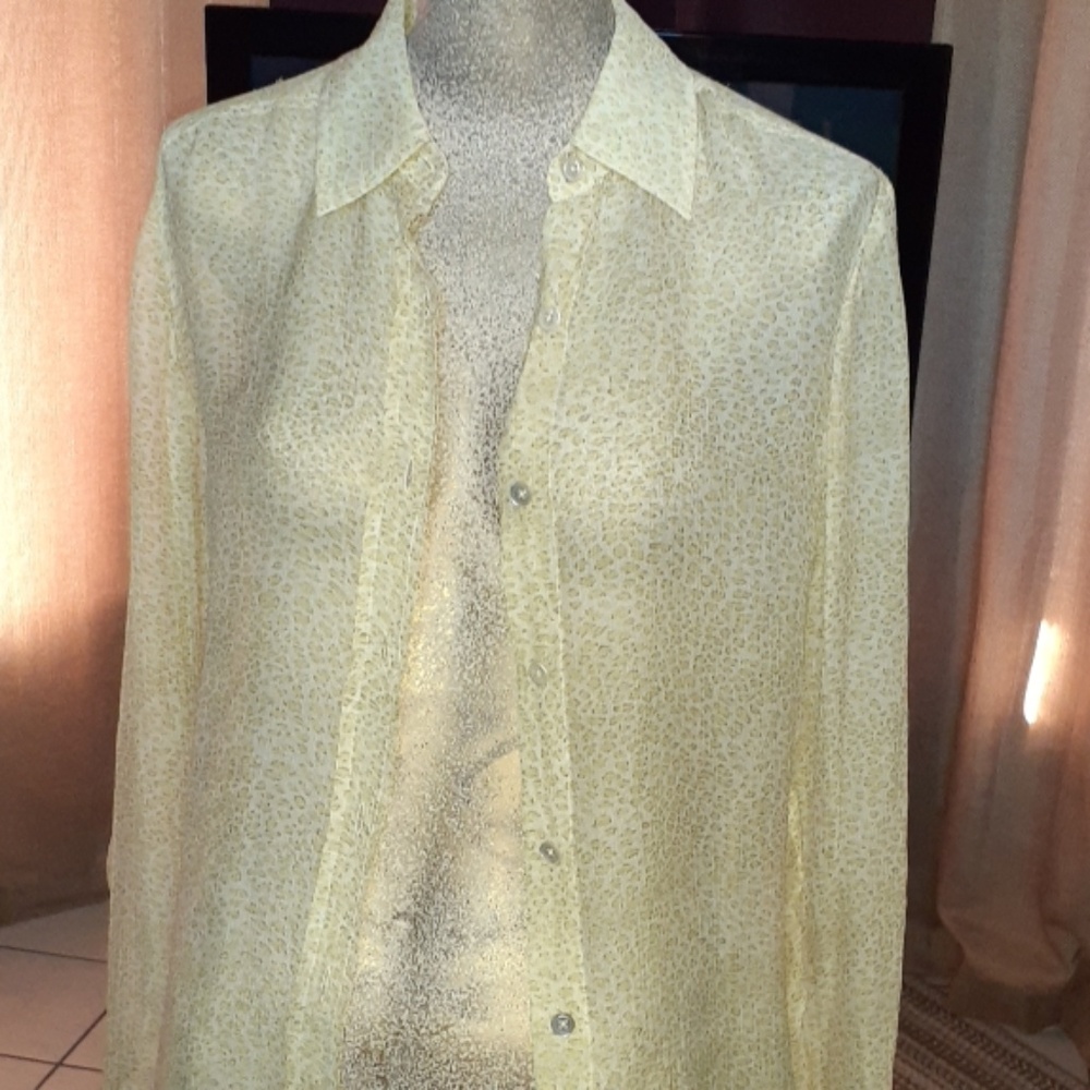 Vintage DKNY 100% Sheer Silk Button Up Blouse